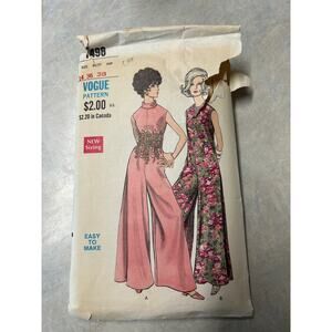 Vintage 1960's Vogue Pattern #7498 Wide Leg Jumpsuit Lounge Wear Size 14